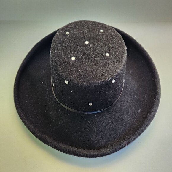 Vintage Bollman Hat Co Wool Doeskin Felt Rhinestone Studded Black Hat - Picture 1 of 5